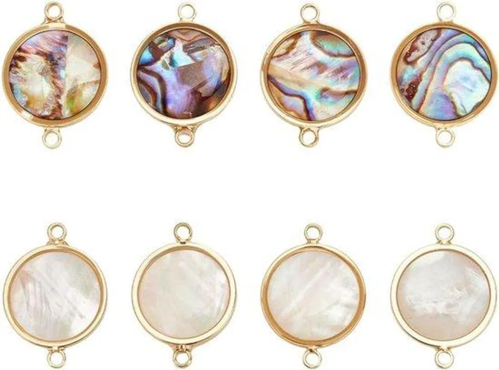 Lot de 8 pendentifs nacre d'ormeau perles rondes plates pour bijoux DIY
