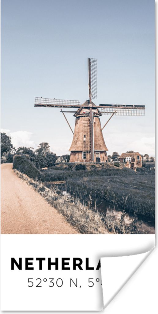 MuchoWow Poster Niederlande - Mühle - Wiese 75x150 cm - Dekoration für die Wände
