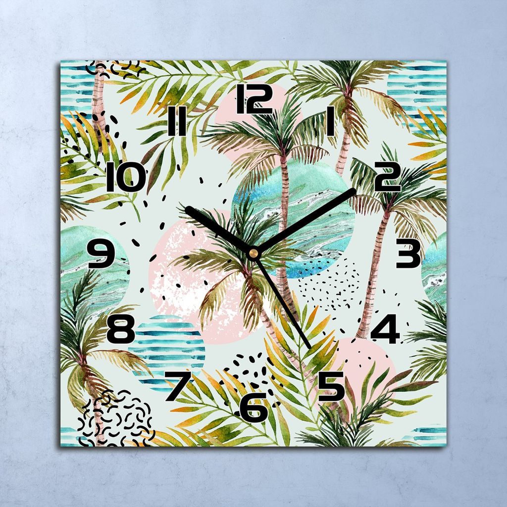 Wanduhr Echt-Glas-Küchenuhr Abstrakte Sommerzeit Quarz 30x30 Deko Bilder