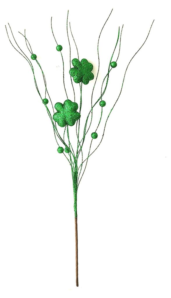 Künstliche Kleeblatt-Pflanzenstecker zum St. Patrick's Day, glitzernde vierblättrige Kleeblattbeeren, Stiele für Blumenarrangements, irische Vas...