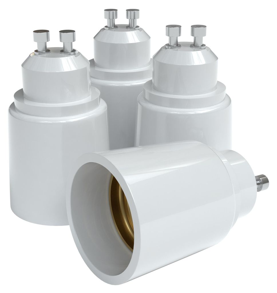 EAZY CASE 4x Lampensockel Adapter – Konverter für GU10 Fassung auf E27 Lampenadapter für LED-/Halogen- und Energiesparlampen Sockeladapter, Weiß