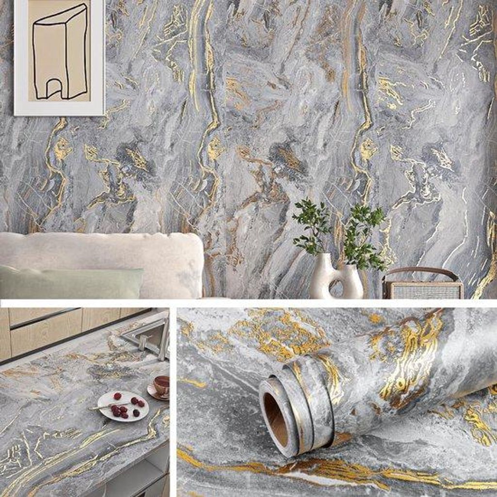 Unyqoos Wasserdichte, selbstklebende Dekorationsfolie mit Marmor und Beton, Look für das Innere 40 cm x 10 m