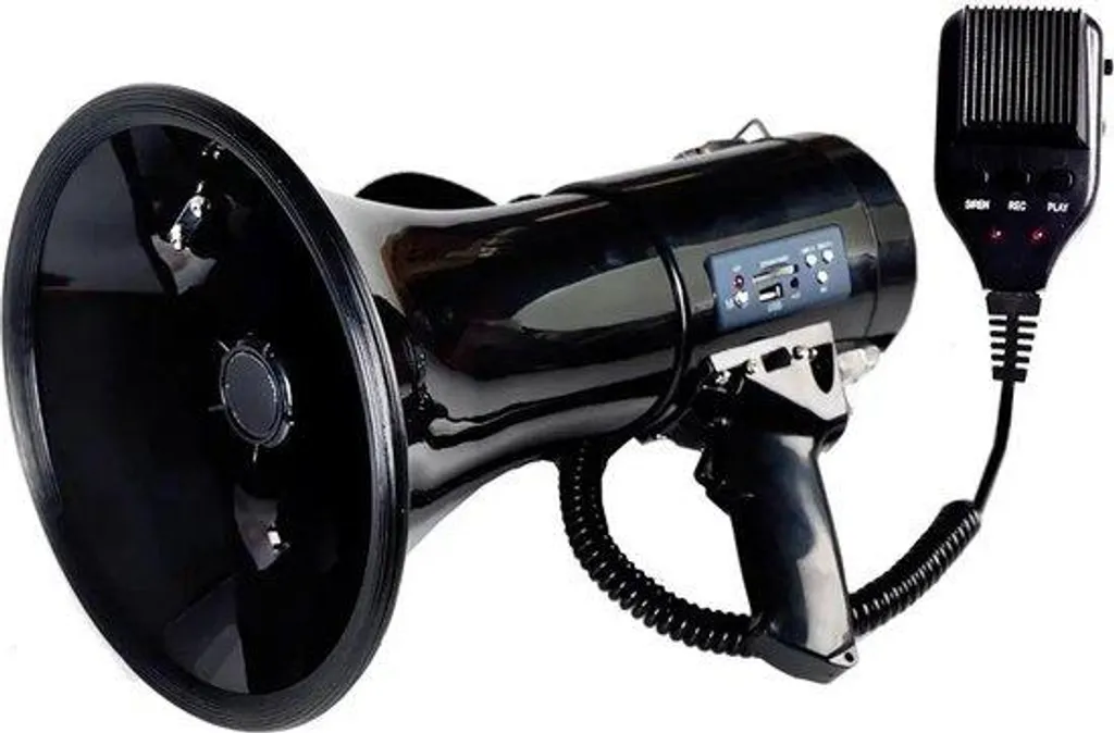 Mégaphone de stade 50W noir idéal pour animation sportive et coach