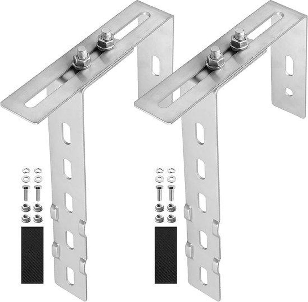 Zwei Stahlhalter für Balkon-Solarpanel, 90-Grad-Winkel, verstellbar, aus Edelstahl 304, keine Montage, rechte Haken für Geländer, Dachset für T...
