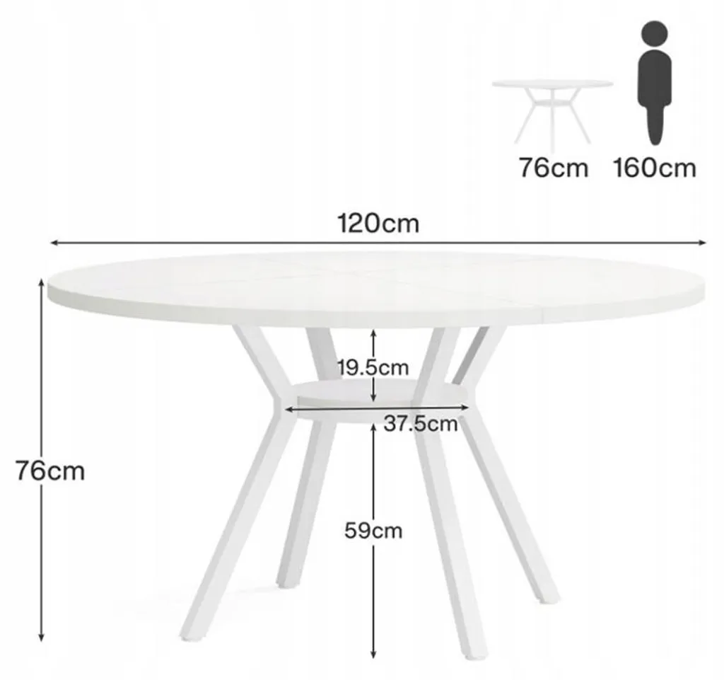 Table à manger 120 cm blanche HOGA-F1943 - Surface robuste et stable - 2
