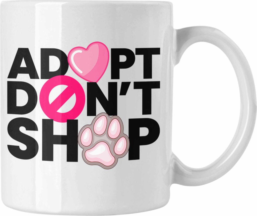 Trendation - Veganer Tasse Geschenk Adopt Dont Shop Statement Vegetarier Geschenkidee Tierschutz Tierschützer (Weiß)