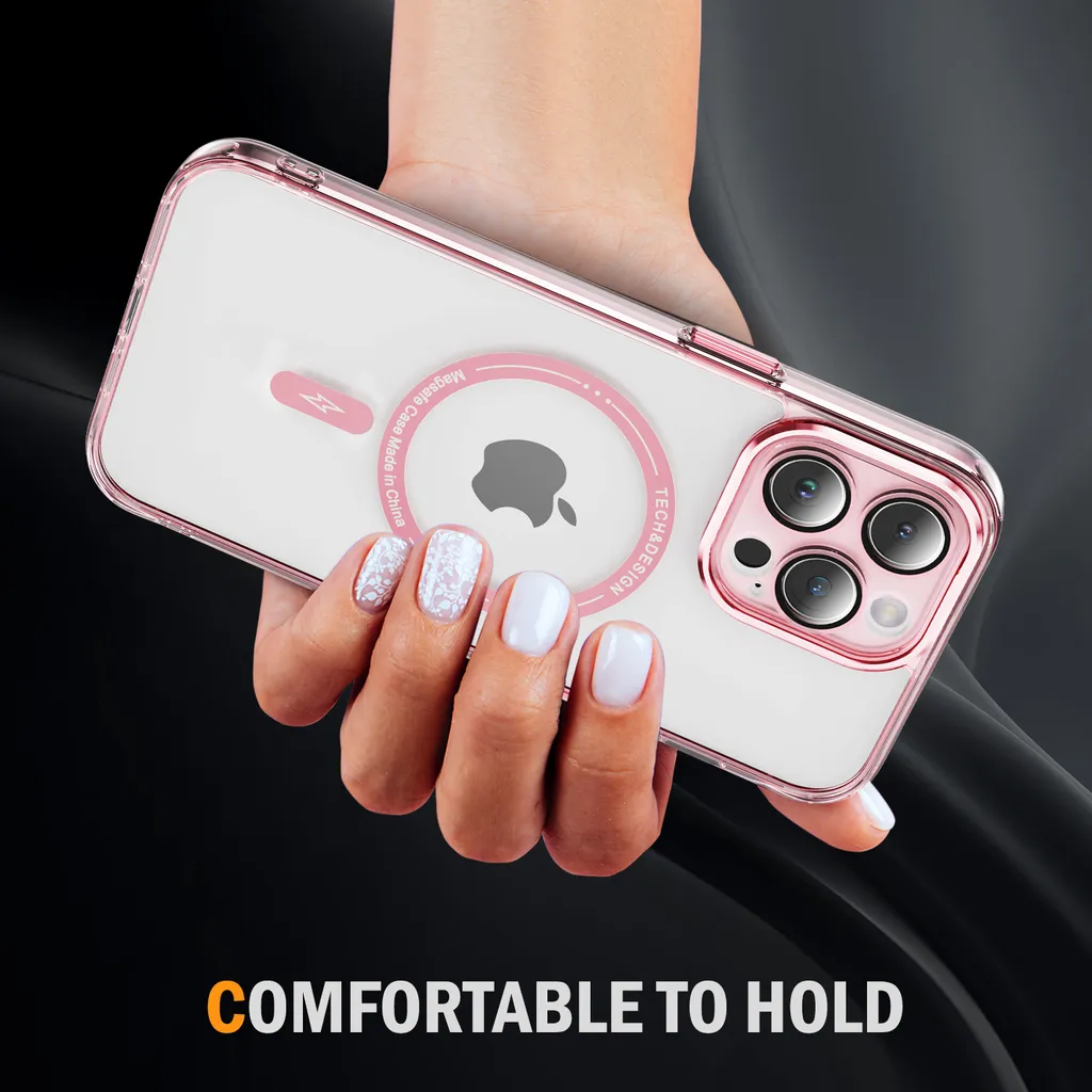 Cover MagSafe iPhone 15 Pro Rosa Trasparente: Protezione Ibrida Antiurto - 7
