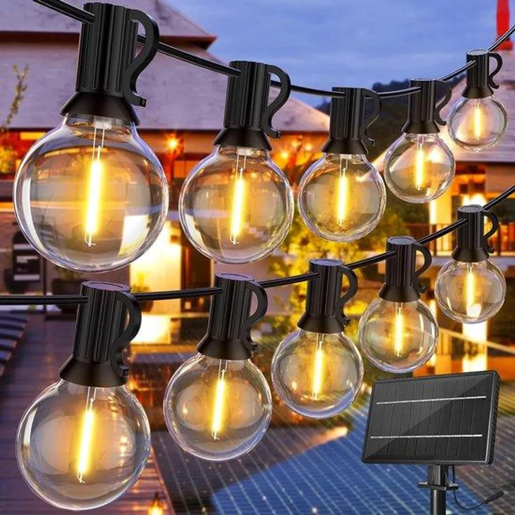 Guirlande solaire extérieure 9,1 m type guinguette avec 27 globes G40