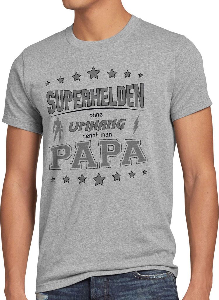style3 Superhelden ohne Umhang nennt man Papa Herren T-Shirt Fun Shirt Vater Dad, Größe:XXL, Farbe:Grau meliert
