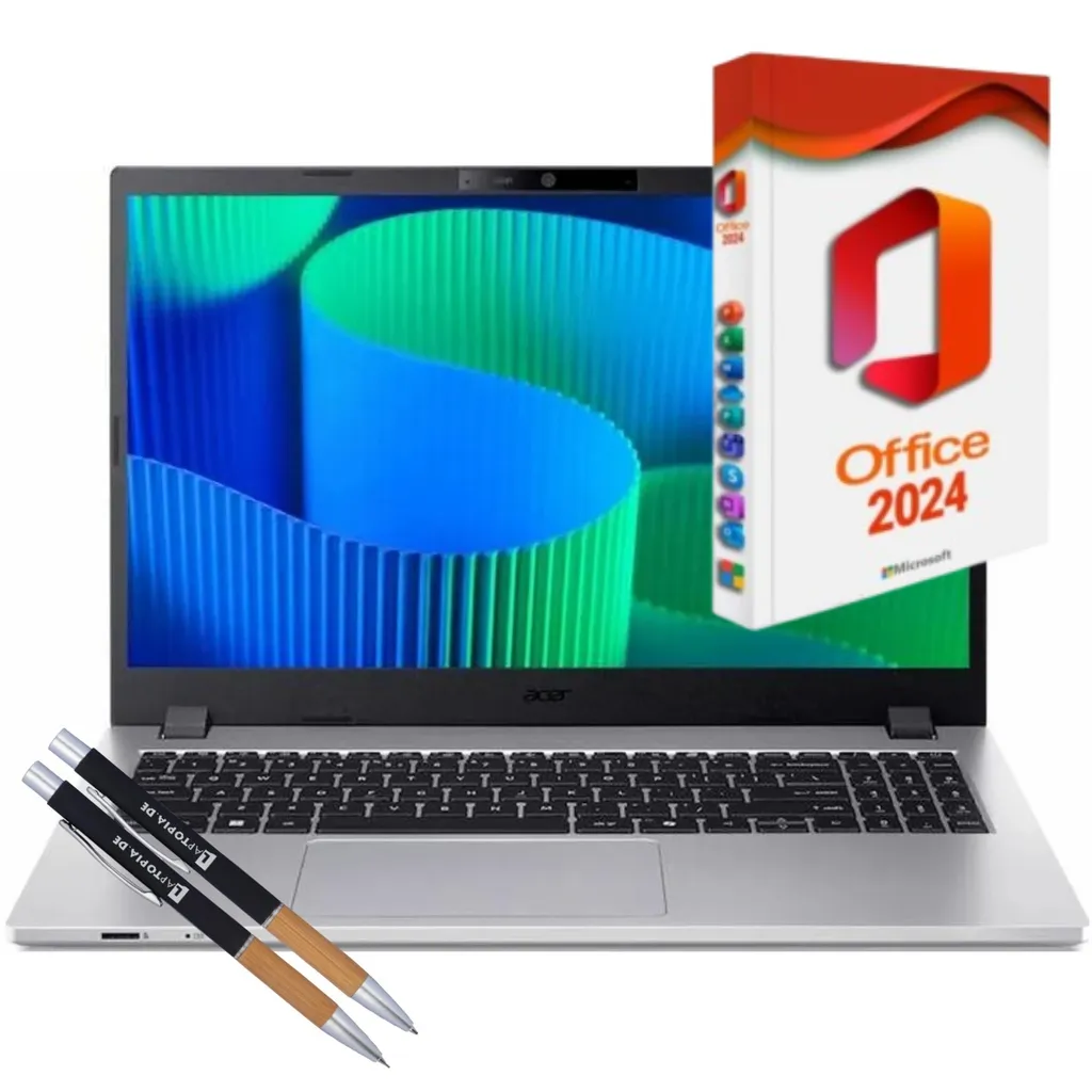 Acer Travelmate P215, Intel Core 5, 8GB DDR5-RAM, 512GB SSD, Windows 11 Pro + MS Office 2024 Pro, (15,6"), Displayport, beleuchtete Tasten,
