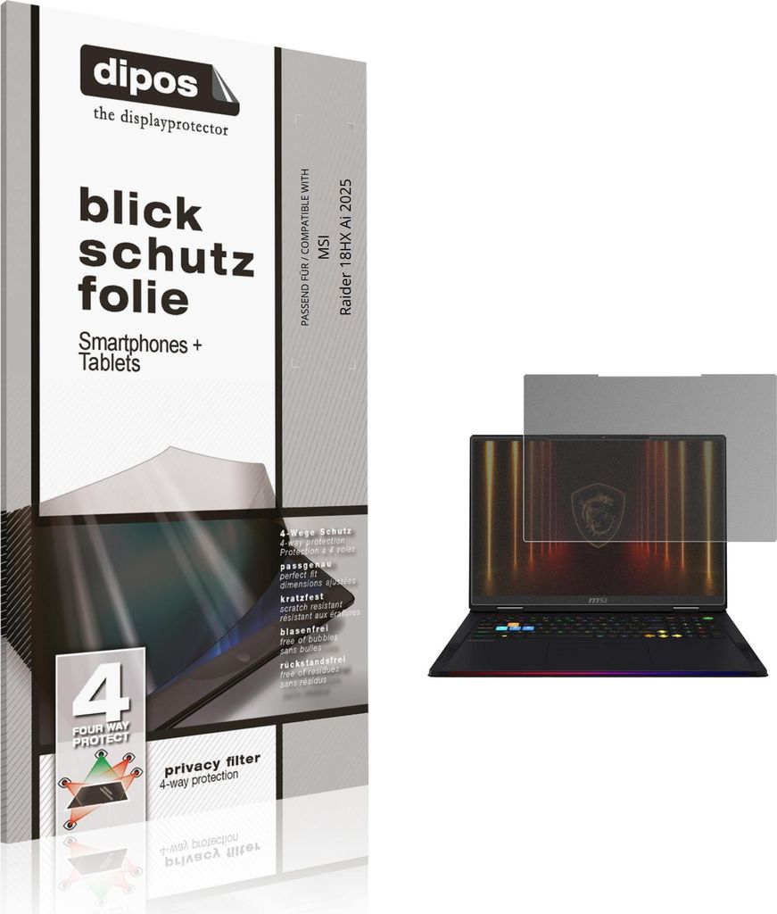 Blickschutzfolie für MSI Raider 18HX Ai 2025 matt Schutzfolie Folie Display Schutz dipos