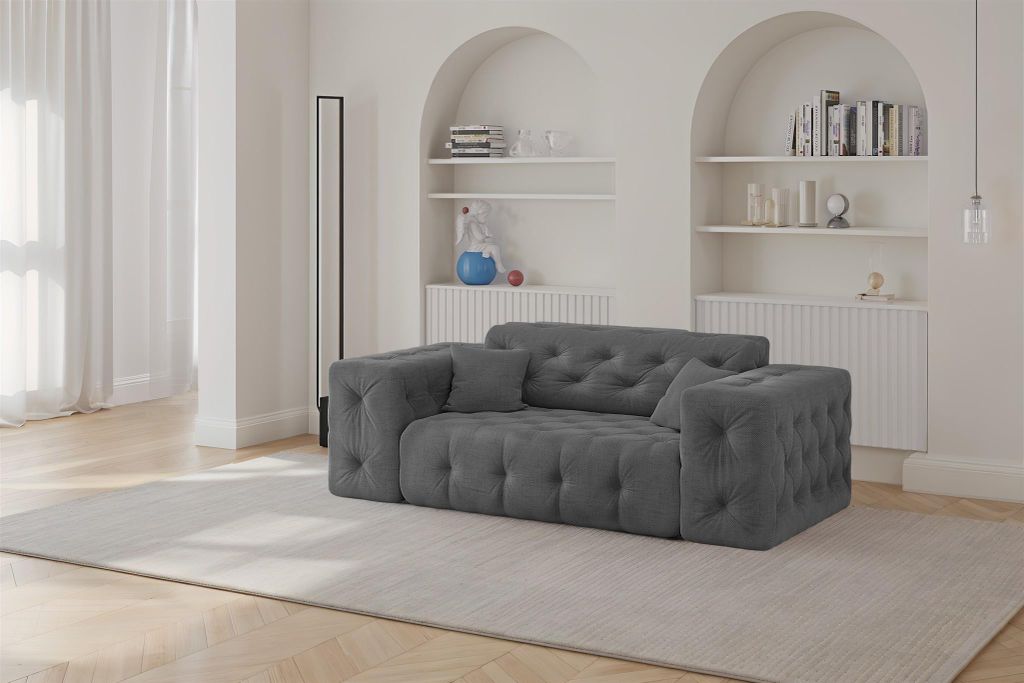 Sofa Designersofa CHANTAL 2-Sitzer in Stoff Moly Anthrazit