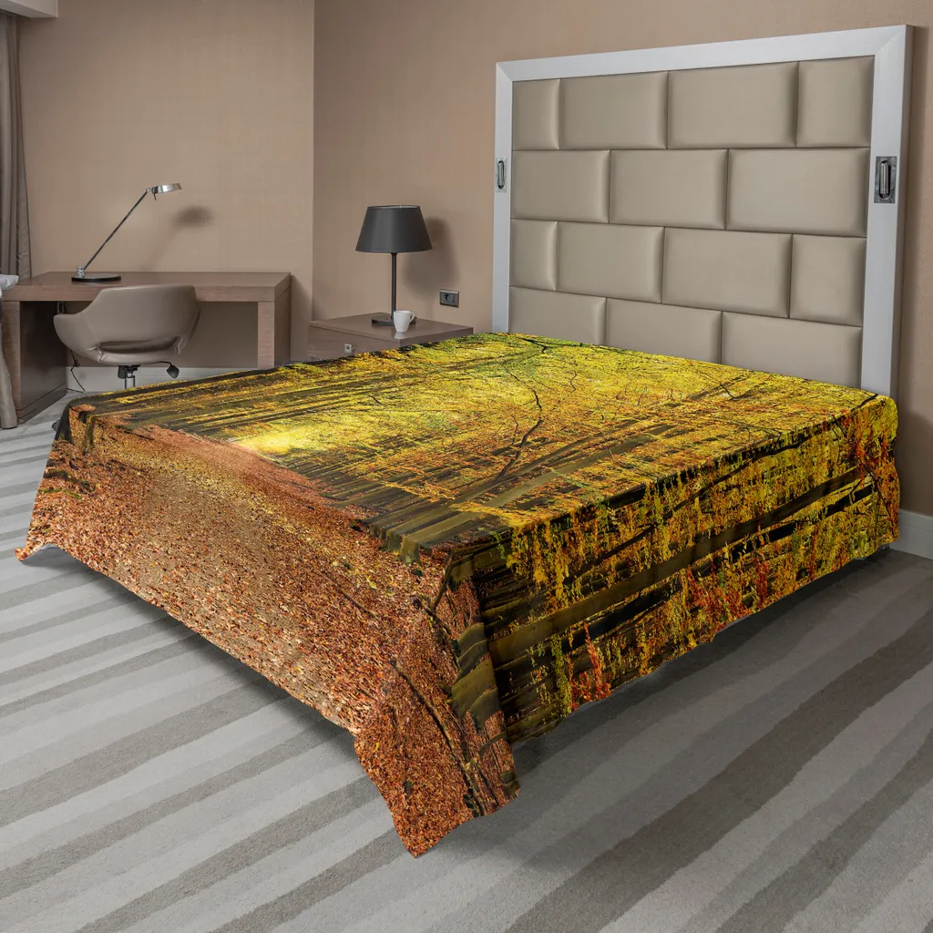 Drap Plat Automne Forêt ABAKUHAUS en Microfibre Douce 266x260 cm Jaune