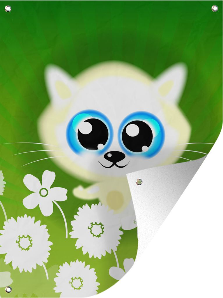 MuchoWow 30x40 cm Outdoor-Poster Gartendeko Sichtschutz Garten Poster für den Garten Eine Illustration einer Katze mit blauen Augen in einem Blu...