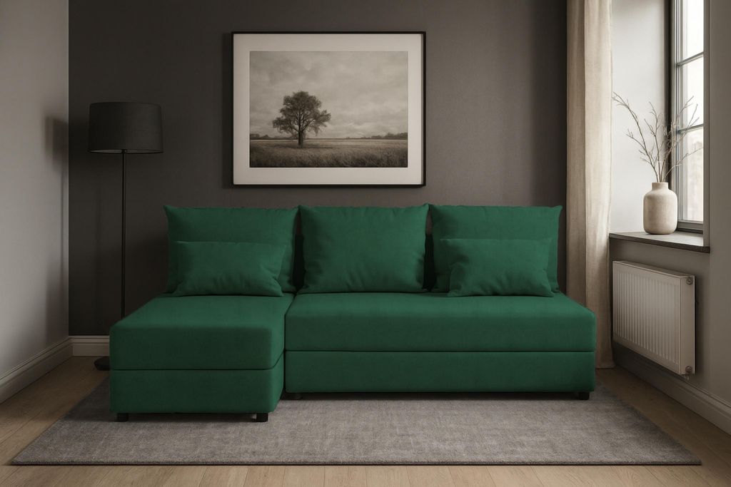 AX LIVING Ecksofa Grün Dolceo L Sofa Klein mit Schlaffunktion 206 cm