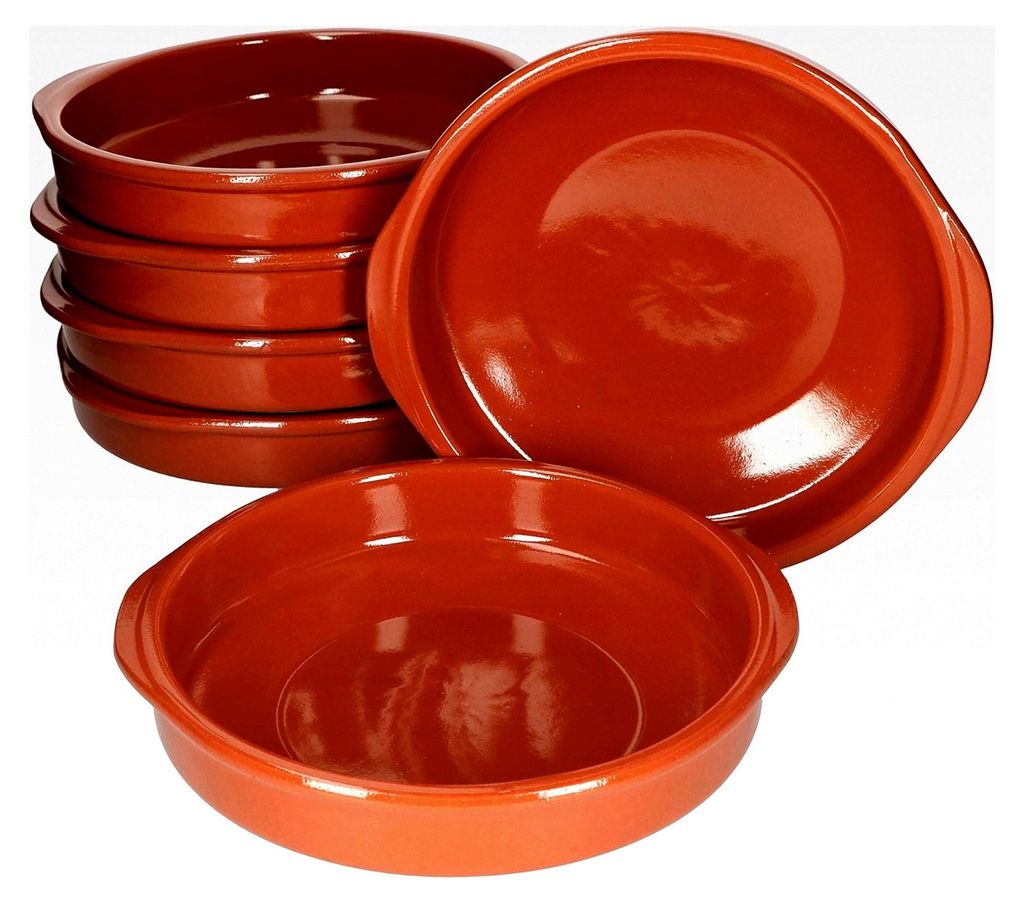 Cazuela mit Griff 6er Set Schalen Bernd 850ml Auflaufform rund 24cm aus glasiertem Ton hitzebeständig für Auflauf Tiramisu Fingerfood Unikat Hand...