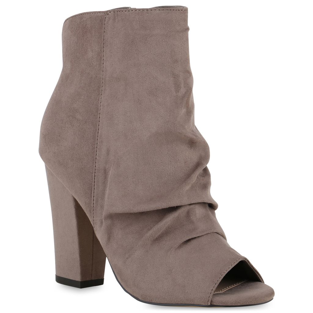 VAN HILL Damen Peeptoes Stiefeletten Blockabsatz Absatz-Schuhe 840710, Farbe: Taupe, Größe: 39