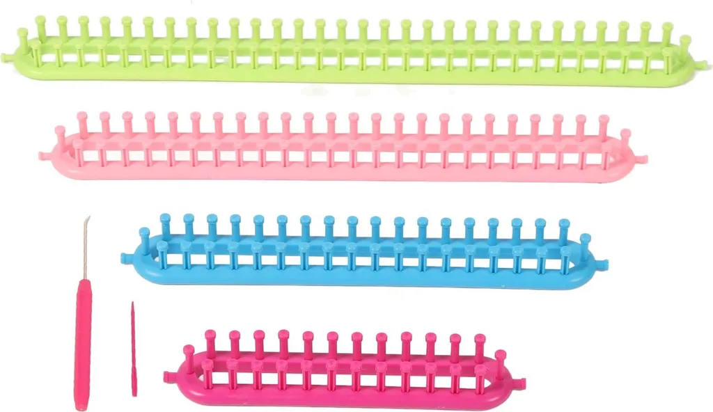 Métier à Tisser Rectangulaire Long Kit de 6 Outils avec Crochet Inclus