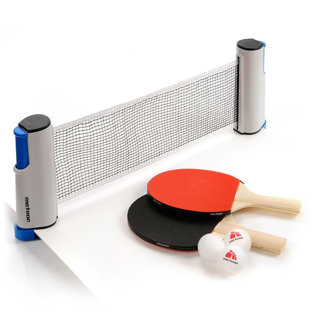 Mobiles Tischtennis Set mit ausziehbarem Netz 2 Tischtennisschläger und 3 Bälle 