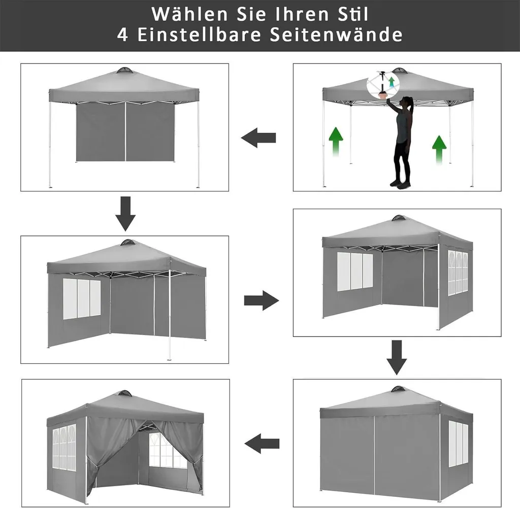 Tente de Réception 3x3m Imperméable - Barnum Gris Stable COBIZI
