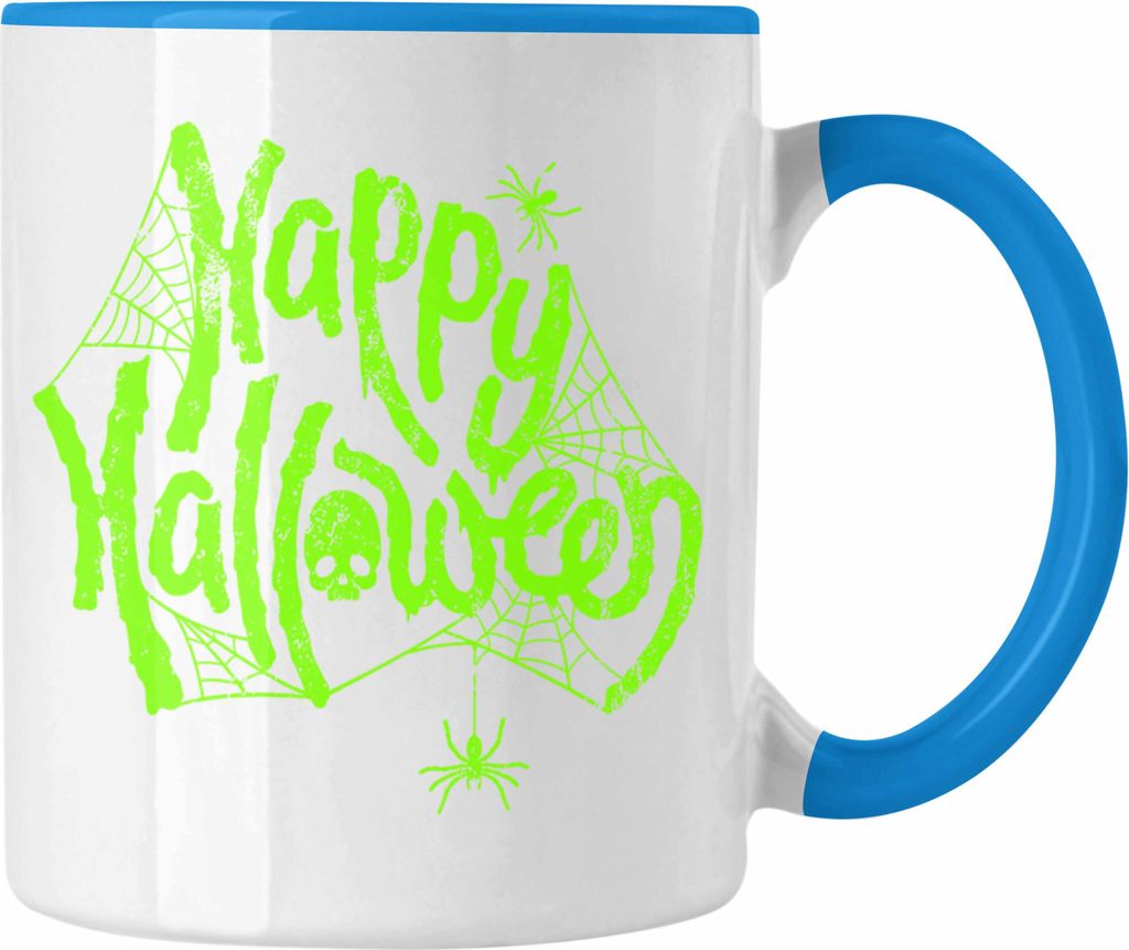 Trendation - Halloween Tasse Kürbis Dekoration Becher Happy Halloween Green (Blau)
