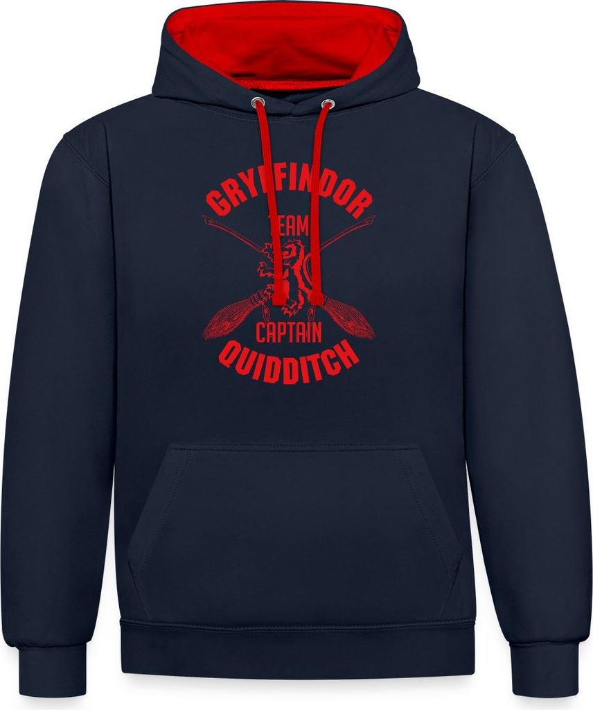 Spreadshirt Harry Potter Gryffindor Quidditch Team Captain Uni Kontrast Hoodie, S, Navy/Rot