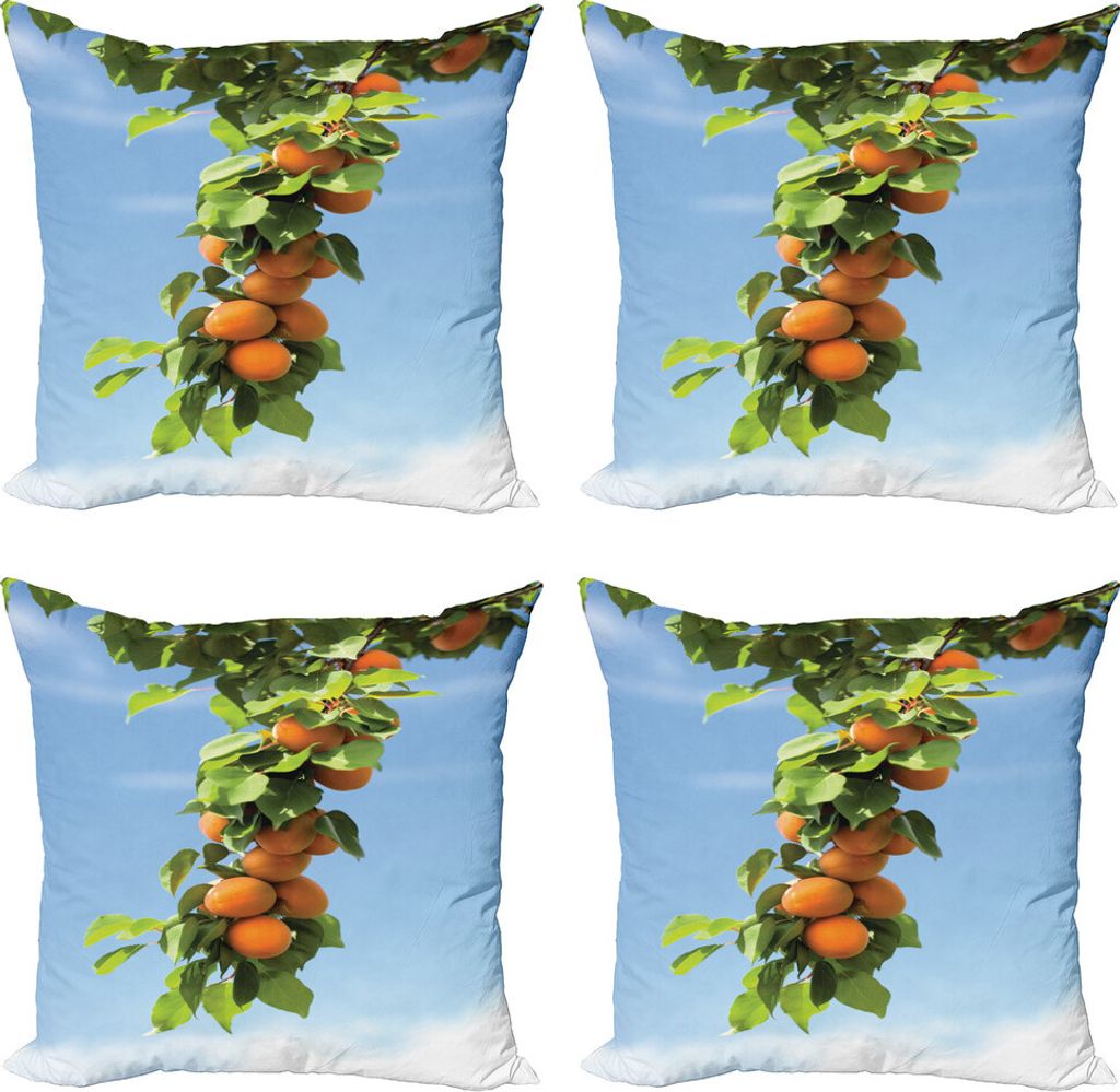 ABAKUHAUS Aprikose Kissenbezug Set (4 Stück), Saftige Aprikosen auf Baum, Moderner Doppelseitiger Digitaldruck, 45 cm x 45 cm, Orange Grün
