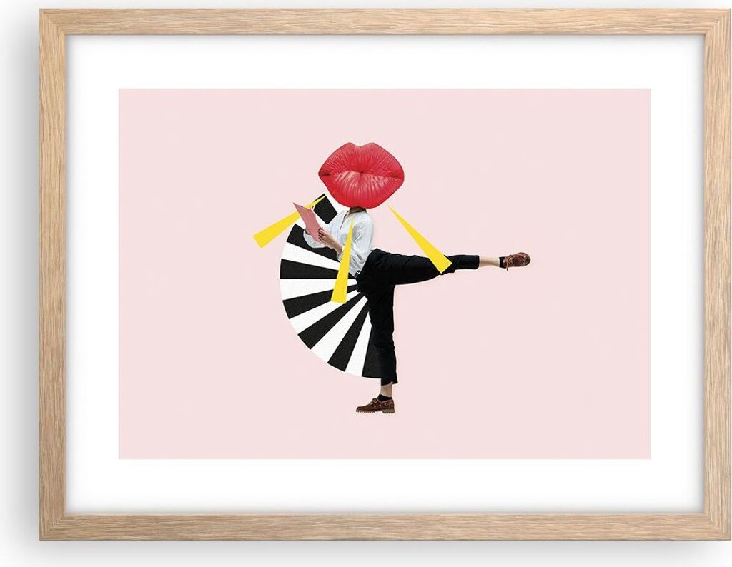 Gerahmtes Poster - Rahmen in heller Eiche - Grafik Mund Mann - 40x30 cm - Wand Bild - Wanddeko - Wandbilder - Kunstposter - Wandposter - Bilderrahm...