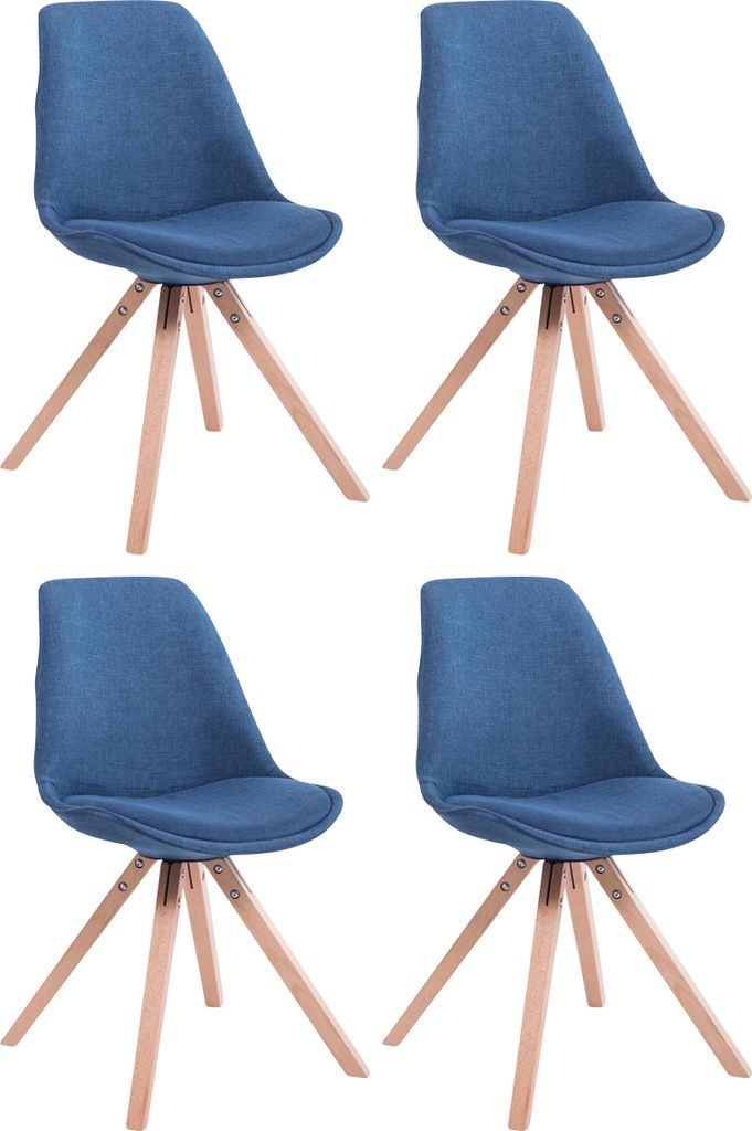 4er Set Besucherstuhl HLO-CP82 Stoff Square Natura blau
