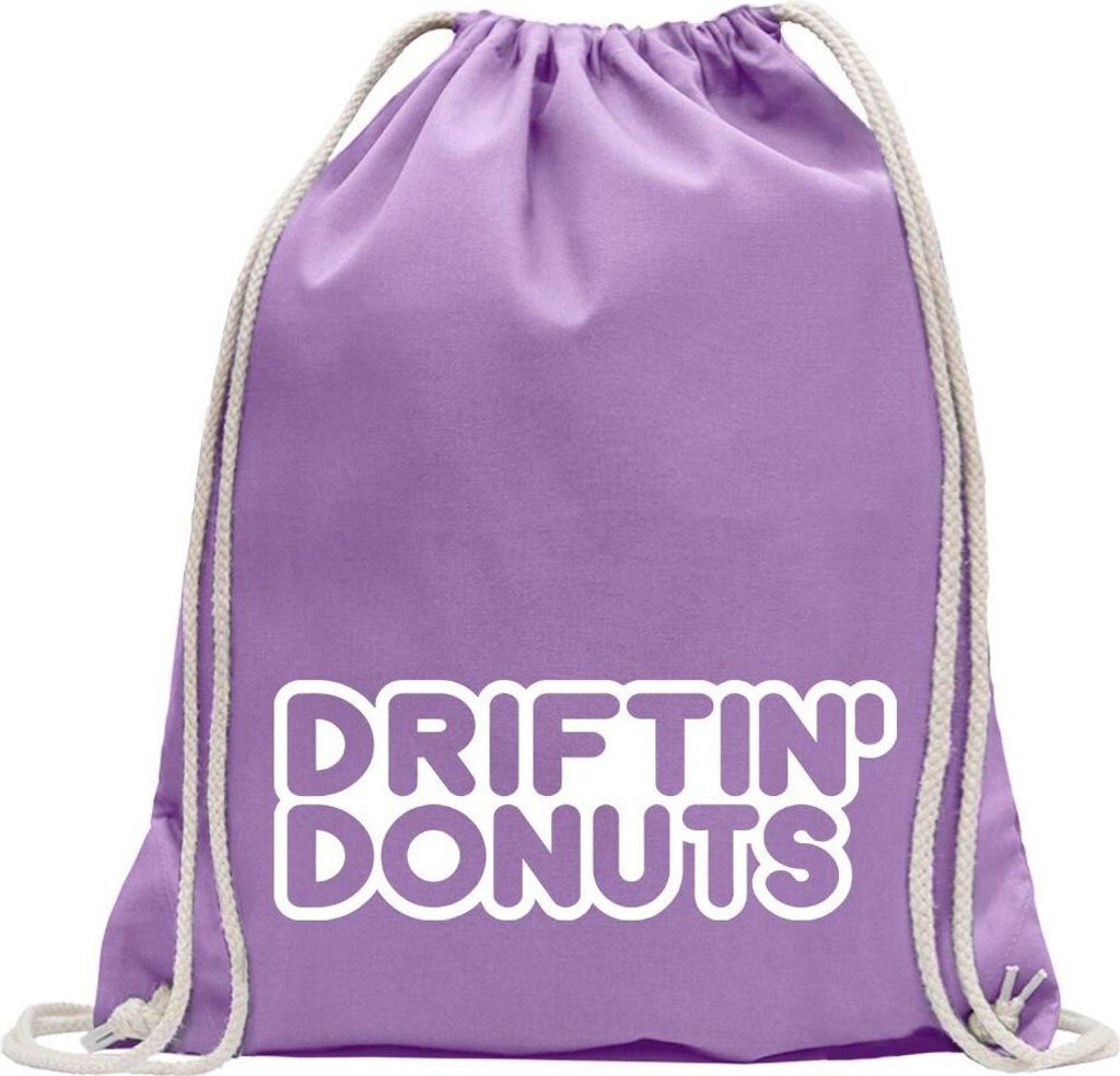 Kiwistar - Turnbeutel - lavendel - Driftin' Donuts - Fun Rucksack Sport Beutel Gymsack Baumwolle mit Ziehgurt