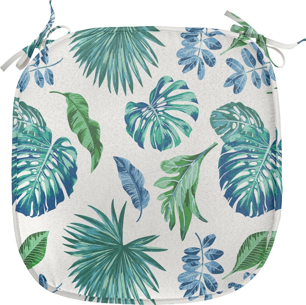 ABAKUHAUS Grünes Blatt Polster für Esszimmerstühle, Monstera Kokospalme, Dekoratives wasserfestes Kissen mit Riemen für Küchensitze, 40 cm x 4...
