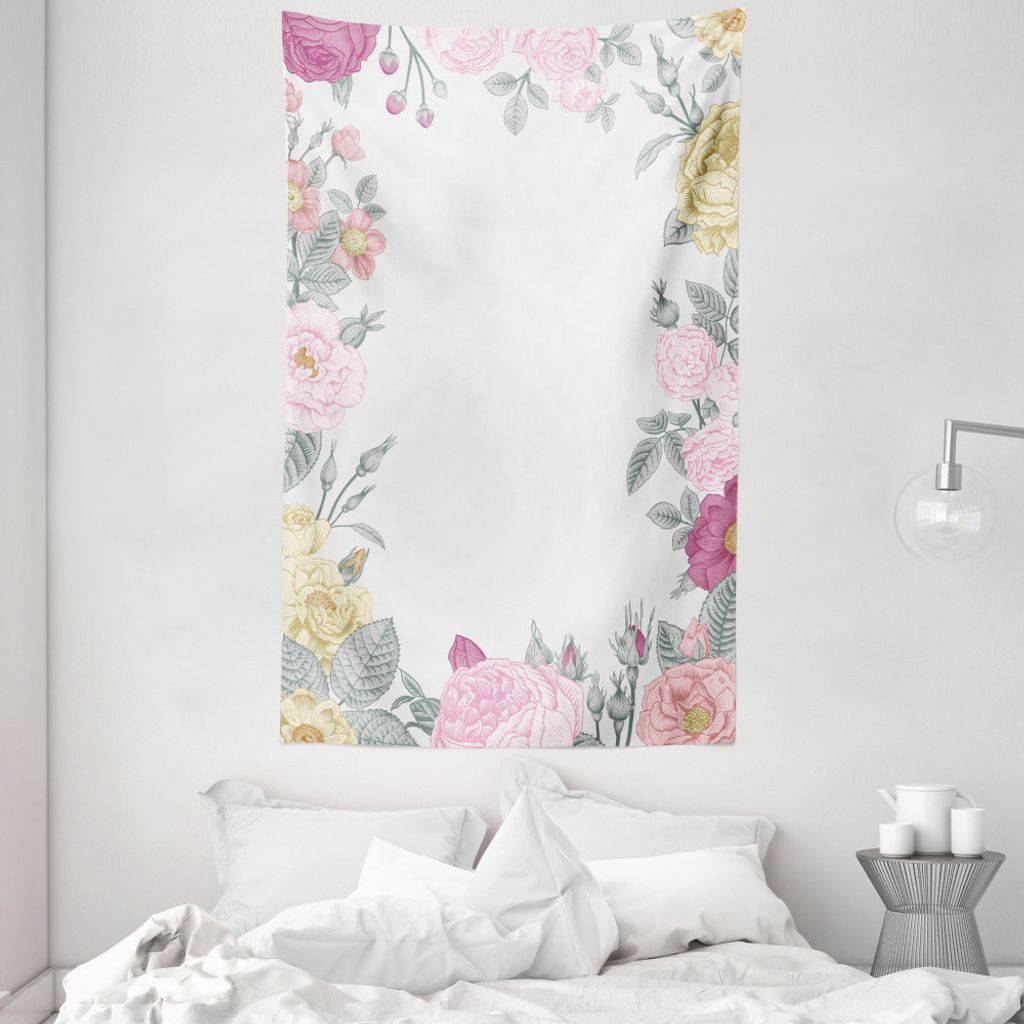 ABAKUHAUS Shabby Chic Wandteppich und Tagesdecke, Wilder Garten Vintage aus Weiches Mikrofaser Stoff Waschbar ohne Verblassen Digitaldruck, 140 x 2...
