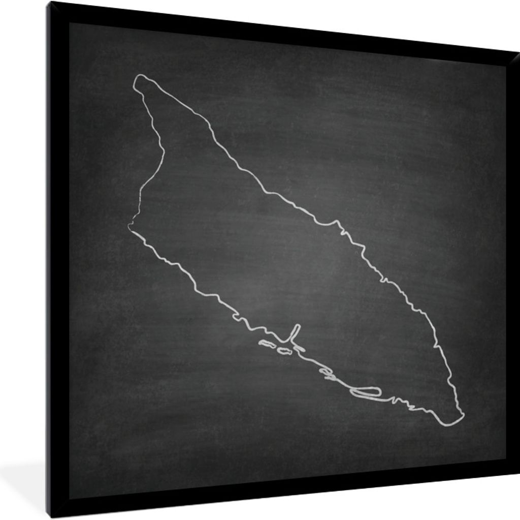 MuchoWow Gerahmtes Poster Schwarze und weiße Illustration von Aruba auf einer Kreidetafel 40x40 cm - Poster mit Schwarzem Bilderrahmen Wandposte...