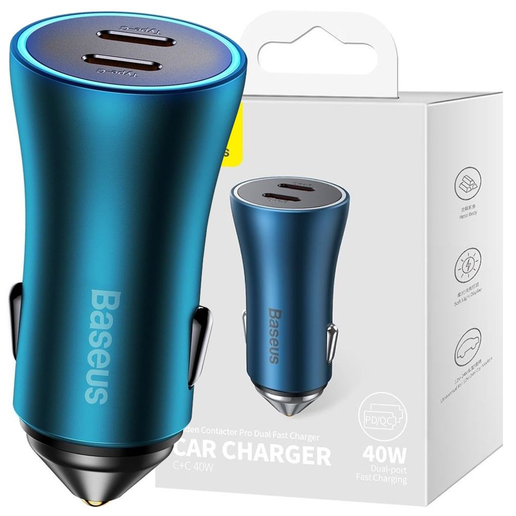 Baseus Goldener Schütz Pro Auto-Ladegerät 2X Usb-C 40W Blau Produktbild 