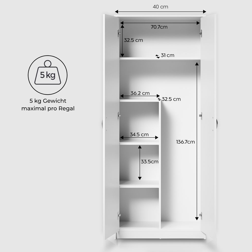 Mehrzweckschrank weiß 74cm breit mit großem Staubsauger-Fach