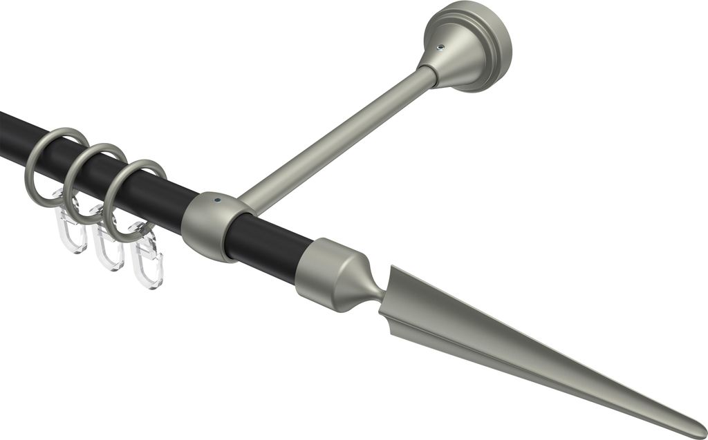Interdeco Gardinenstange / Vorhangstange Schwarz / Chrom matt, Typ Primus Lorenzo (Speer), 16 mm Ø 1-läufig, 360 cm