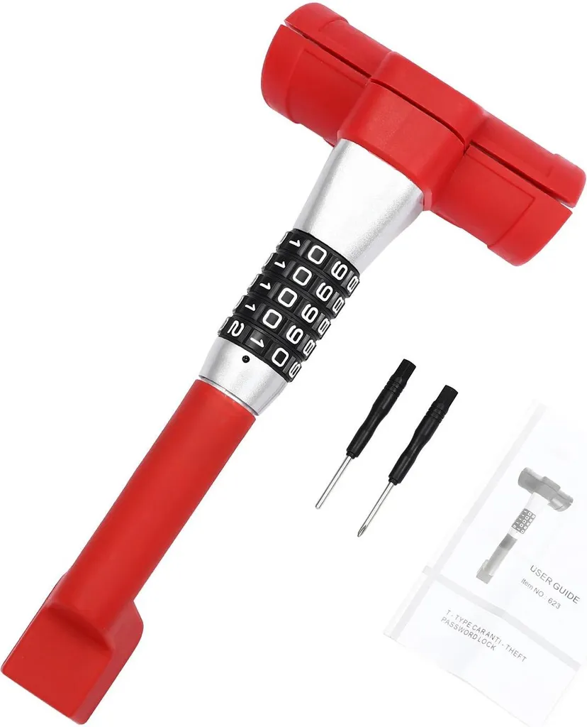 Antivol voiture anti-crochetage : serrure à code 5 chiffres et acier rouge