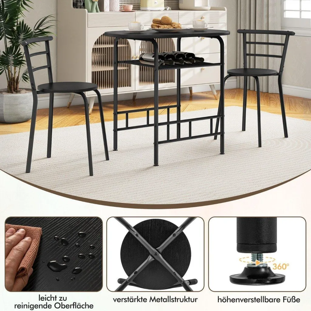 Table à manger avec 2 chaises pour studio et petite cuisine, design noir