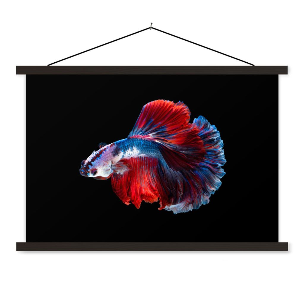 MuchoWow Textilposter Fisch - Schwanz - Schwarz 150x100 cm mit schwarzem Rahmen - Schlafzimmer