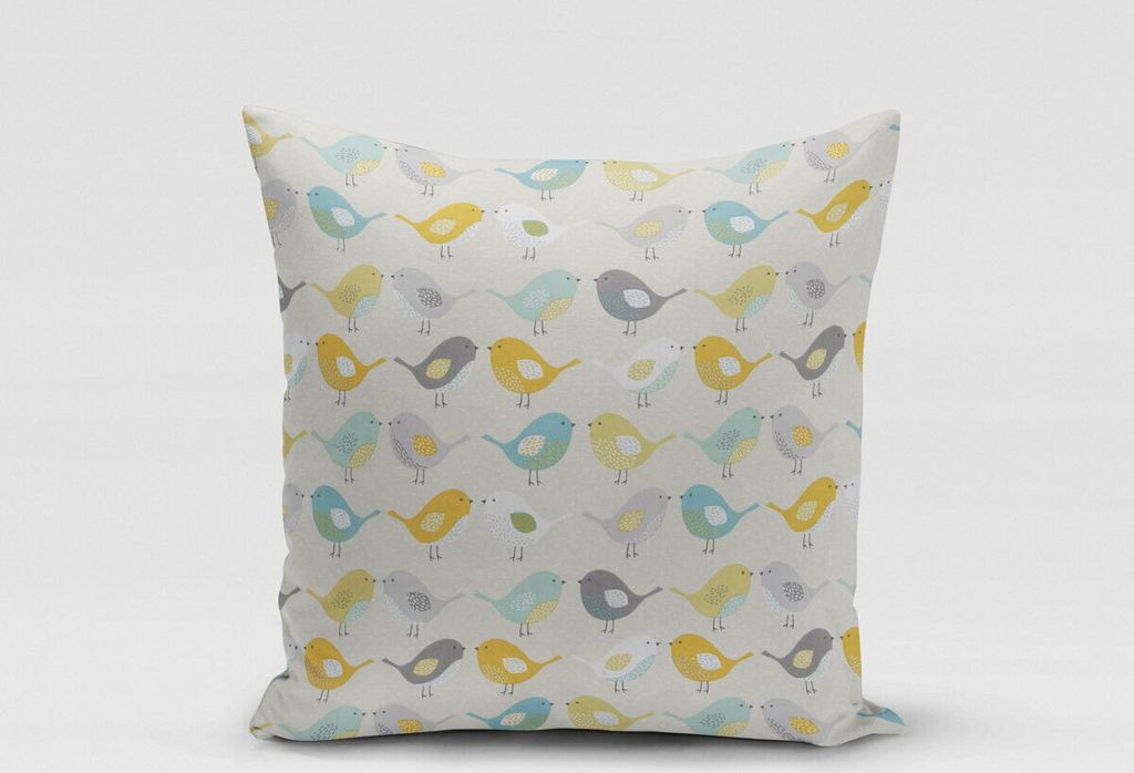 SCHÖNER LEBEN. Kissenhülle Fryett`s Birds Vögel beige grau mint senf Größe 50x50cm (HxB) 50x50cm (HxB) Größe