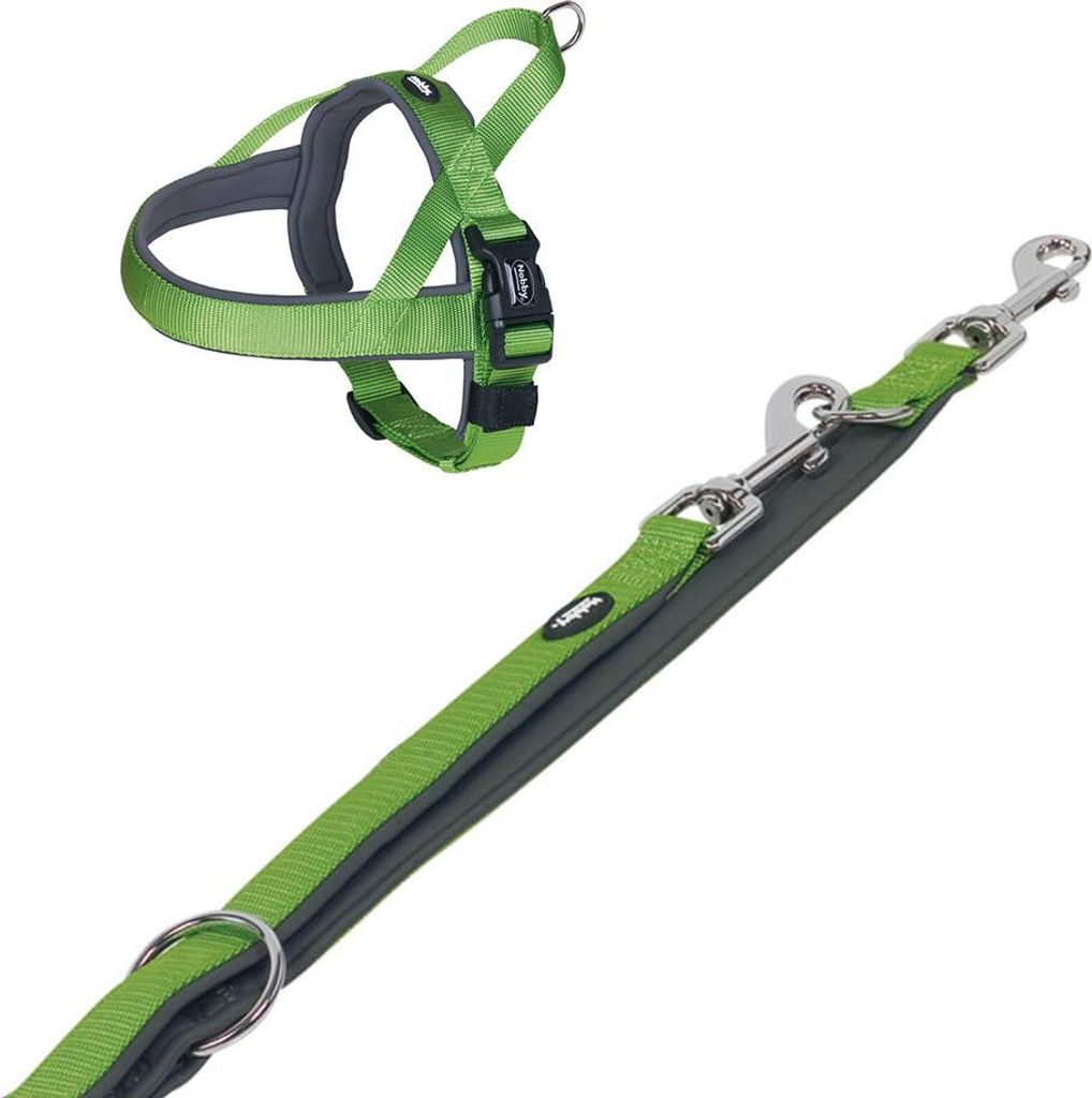 Hundegeschirr und Leine Set "Classic Preno", neongrün/grau, S-M
