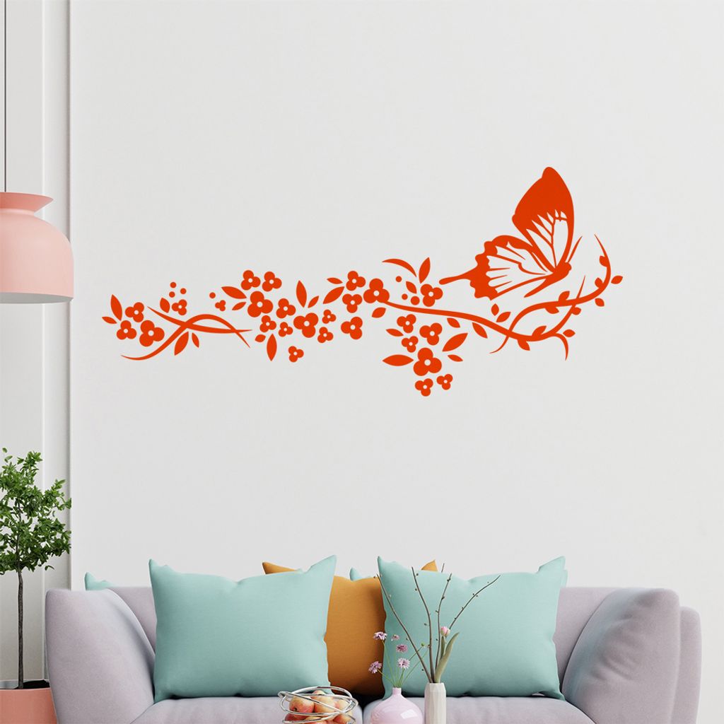 Falter Schmetterling Blüte Wandtattoo in 6 Größen - Wandaufkleber Wall Sticker - Dekoration, Küche, Wohnzimmer, Schlafzimmer, Badezimmer