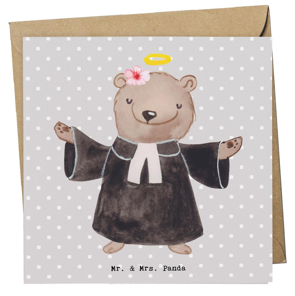Mr. & Mrs. Panda Grußkarte Pfarrerin Herz - Grau Pastell - Geschenk, Glückwunschkarte, doppelkarte, Theologin, Kirche, Pastorin, faltkarte, anlas...