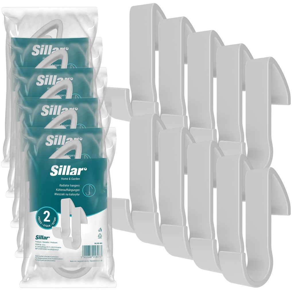 Sillar 10x Heizkörperhaken Weiß – Handtuchhalter für Badezimmer, Bademantel Haken, Wandfreie Montage