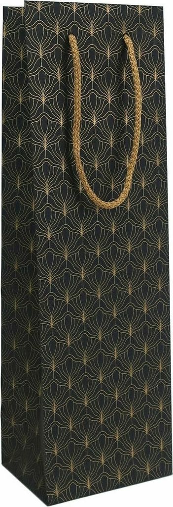 Art-Deco-Fächer – Schwarzgold – Weinbeutel Weinflaschenbeutel mit Kordelzug – 39 x 12 x 9 cm – 12 Stück