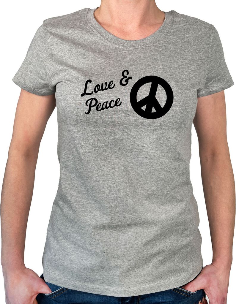 Huuraa Damen T-Shirt Love & Peace XXL Sport Grey Bio Baumwolle Fairtrade Damenshirt Geschenkidee