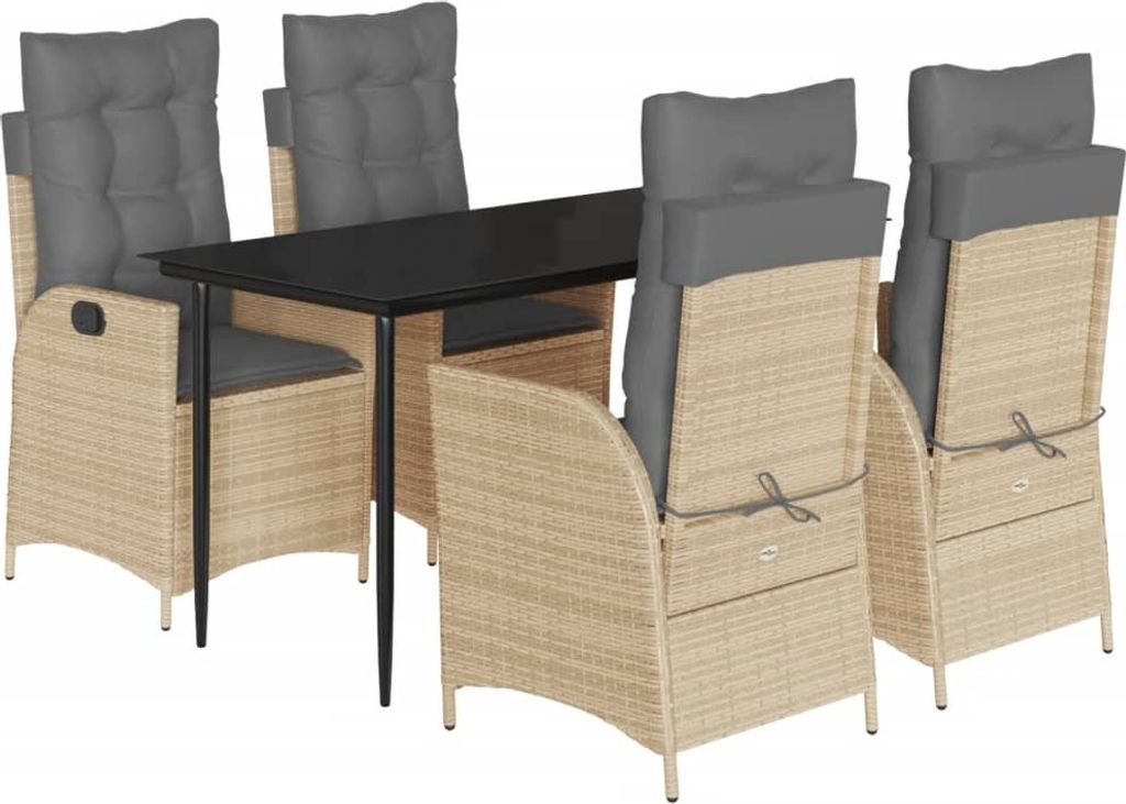 5-tlg. Garten-Essgruppe mit Kissen Beige Poly Rattan