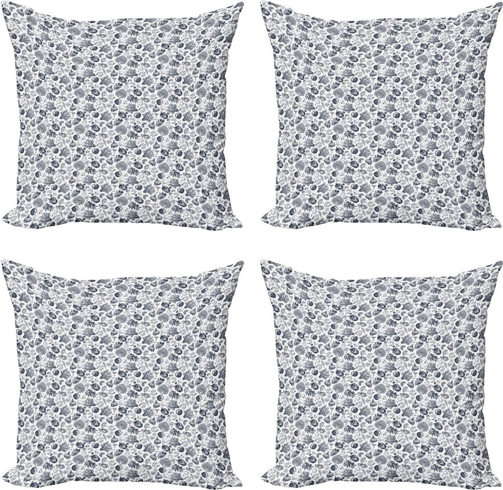 ABAKUHAUS Skizzieren Kissenbezug Set (4 Stück), Verschiedene Nahrungsmittel Gemüse, Moderner Doppelseitiger Digitaldruck, 45 cm x 45 cm, Night Bl...