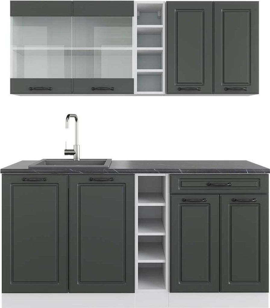 Singleküche Vicco R-Line Anthrazit Landhaus/Weiß 160 cm , Produktbild 