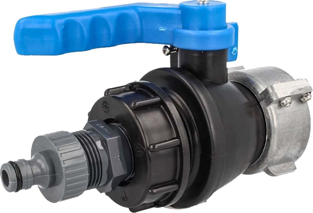 tecuro IBC Adapter Kugelventil mit Steckkupplung, beidseitig Grobgewinde S60 x 6